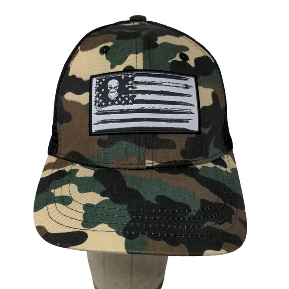 Diesel Power Mens Snapback Camo Patriotic Hat Black Meshback Patch Flag Logo - Picture 1 of 11